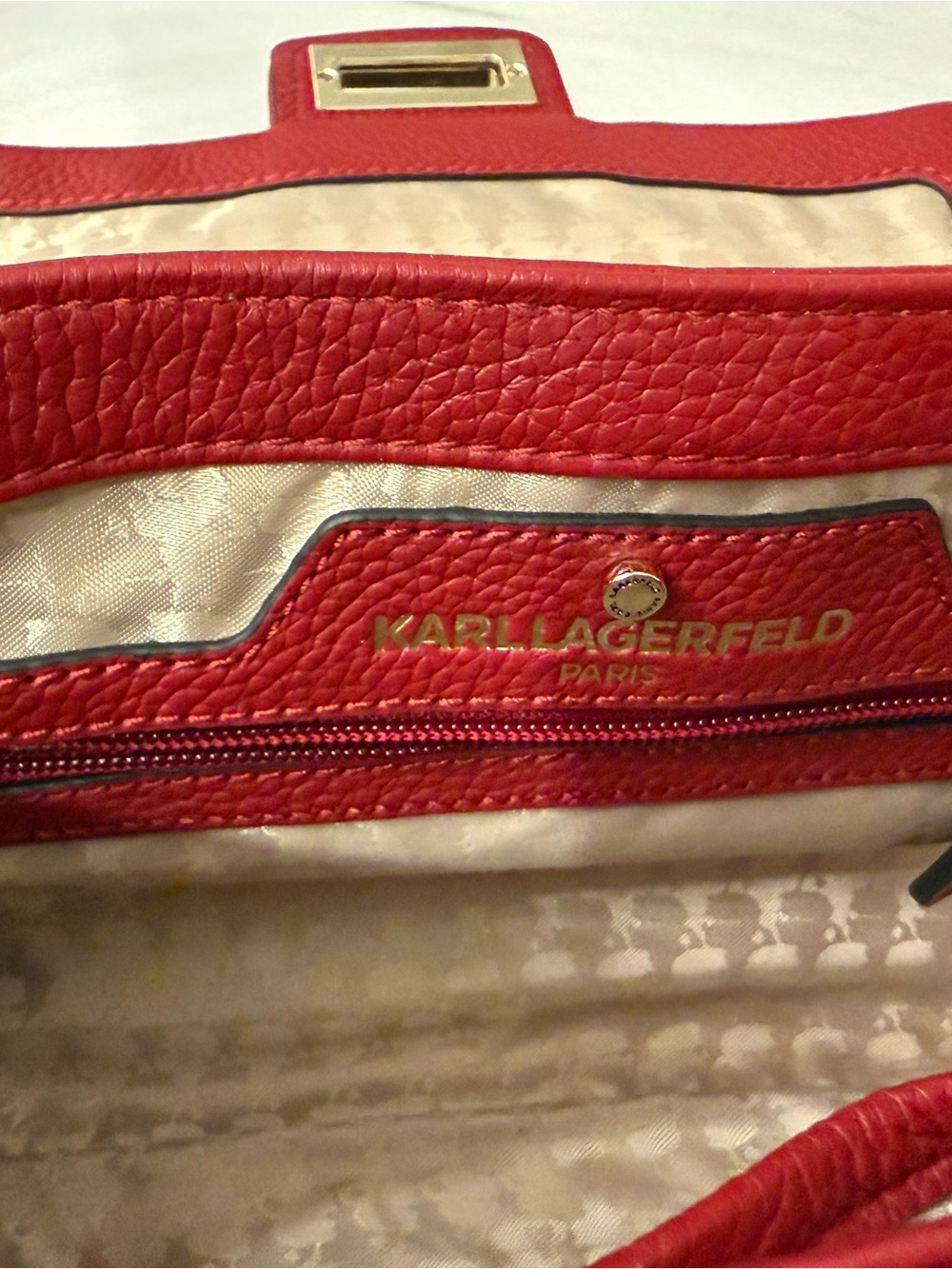 KARL LAGERFELD Quilted Red Leather Chain Shoulder Bag - Picture 8 of 10